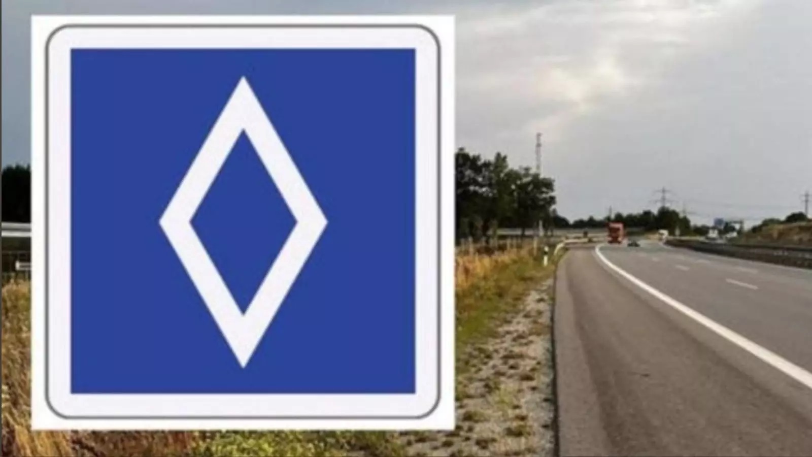 Placa de trânsito azul com losango no meio pode ser a solução para engarrafamentos