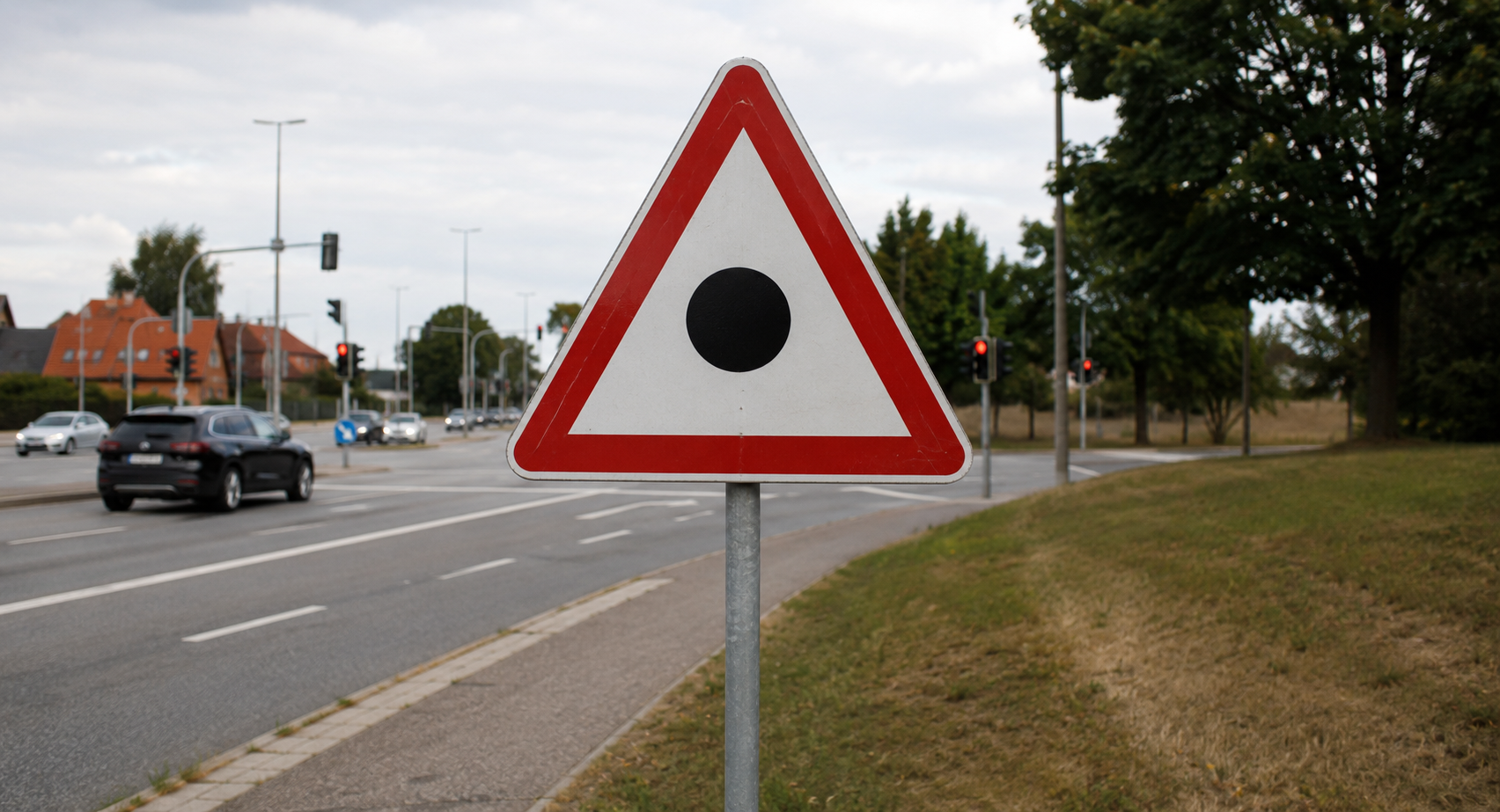 O que o ponto preto representa nessa placa triangular?